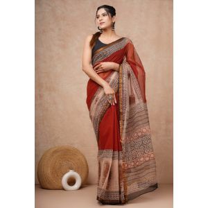 Beauitul Premium Quality Hand Block Printed Kota Doria Saree - KC150227