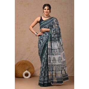 Beauitul Premium Quality Hand Block Printed Kota Doria Saree - KC150228