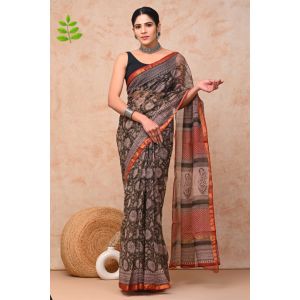 Beauitul Premium Quality Hand Block Printed Kota Doria Saree - KC150229