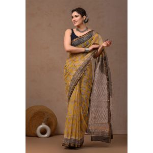 Beauitul Premium Quality Hand Block Printed Kota Doria Saree - KC150231