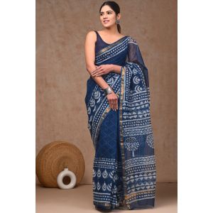 Beauitul Premium Quality Hand Block Printed Kota Doria Saree - KC150233