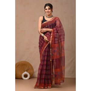 Beauitul Premium Quality Hand Block Printed Kota Doria Saree - KC150234