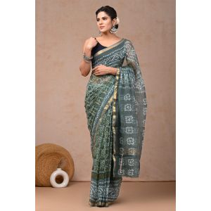 Beauitul Premium Quality Hand Block Printed Kota Doria Saree - KC150239