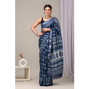 Linen Cotton Saree with Beautiful Silver Zari Border - KC180103