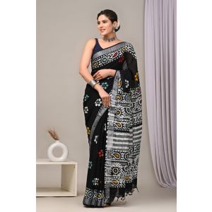 Linen Cotton Saree with Beautiful Silver Zari Border - KC180113