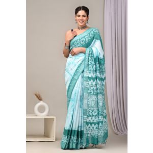 Linen Cotton Saree with Beautiful Silver Zari Border - KC180117