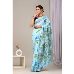 Linen Cotton Saree with Beautiful Silver Zari Border - KC180125