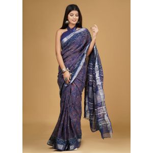 Linen Cotton Saree with Beautiful Silver Zari Border - KC180131