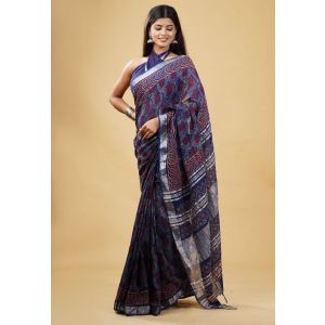 Linen Cotton Saree with Beautiful Silver Zari Border - KC180132