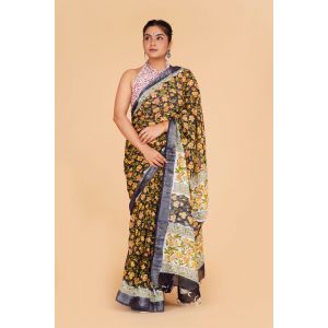 Linen Cotton Saree with Beautiful Silver Zari Border - KC180135