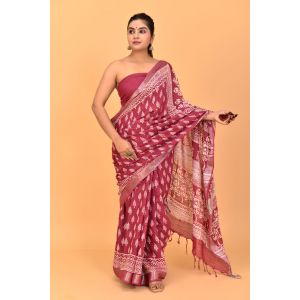 Linen Cotton Saree with Beautiful Silver Zari Border - KC180136