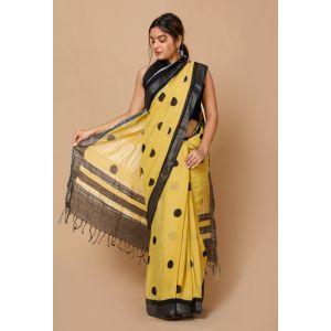 Linen Cotton Saree with Beautiful Silver Zari Border - KC180138