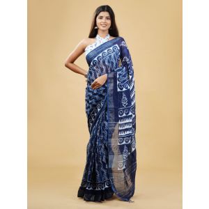 Linen Cotton Saree with Beautiful Silver Zari Border - KC180139