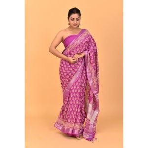 Linen Cotton Saree with Beautiful Silver Zari Border - KC180148