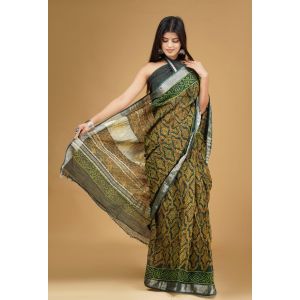 Linen Cotton Saree with Beautiful Silver Zari Border - KC180151