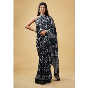 Linen Cotton Saree with Beautiful Silver Zari Border - KC180152