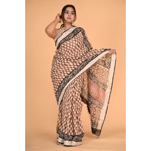 Linen Cotton Saree with Beautiful Silver Zari Border - KC180154