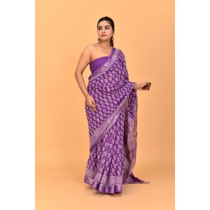 Linen Cotton Saree with Beautiful Silver Zari Border - KC180156