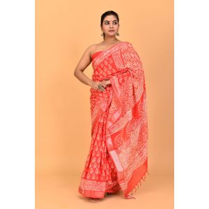 Linen Cotton Saree with Beautiful Silver Zari Border - KC180160