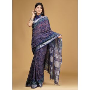 Linen Cotton Saree with Beautiful Silver Zari Border - KC180161