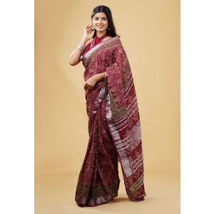 Linen Cotton Saree with Beautiful Silver Zari Border - KC180171