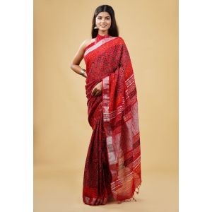 Linen Cotton Saree with Beautiful Silver Zari Border - KC180177