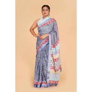 Linen Cotton Saree with Beautiful Silver Zari Border - KC180180