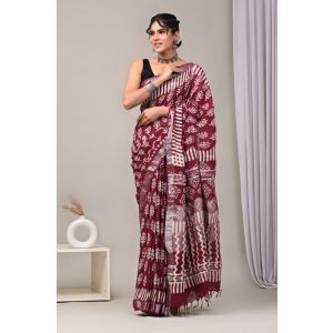 Linen Cotton Saree with Beautiful Silver Zari Border - KC180189