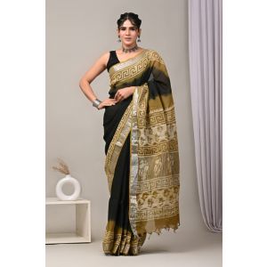 Linen Cotton Saree with Beautiful Silver Zari Border - KC180191