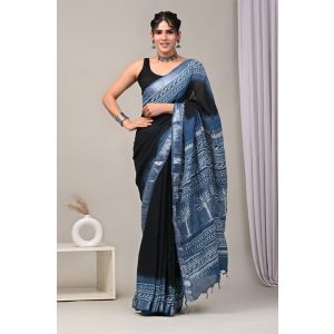 Linen Cotton Saree with Beautiful Silver Zari Border - KC180195