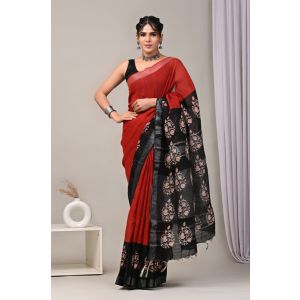 Linen Cotton Saree with Beautiful Silver Zari Border - KC180196