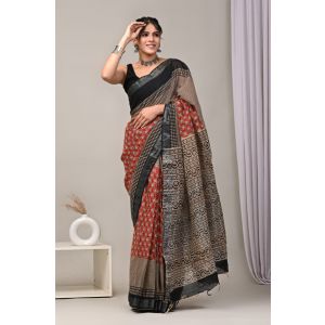 Linen Cotton Saree with Beautiful Silver Zari Border - KC180198