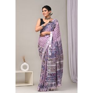 Linen Cotton Saree with Beautiful Silver Zari Border - KC180199