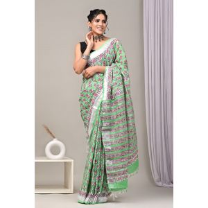 Linen Cotton Saree with Beautiful Silver Zari Border - KC180203