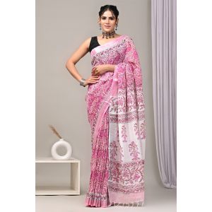 Linen Cotton Saree with Beautiful Silver Zari Border - KC180204