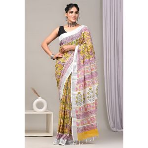 Linen Cotton Saree with Beautiful Silver Zari Border - KC180206