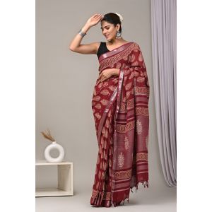 Linen Cotton Saree with Beautiful Silver Zari Border - KC180207