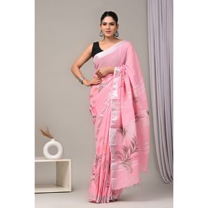 Linen Cotton Saree with Beautiful Silver Zari Border - KC180212