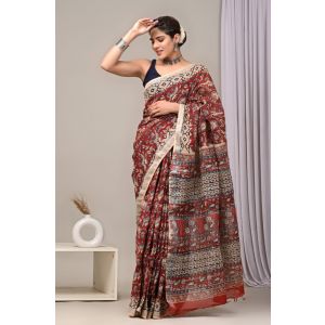 Linen Cotton Saree with Beautiful Silver Zari Border - KC180216