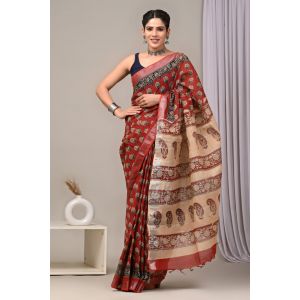 Linen Cotton Saree with Beautiful Silver Zari Border - KC180218