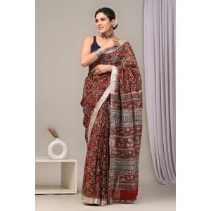 Linen Cotton Saree with Beautiful Silver Zari Border - KC180223