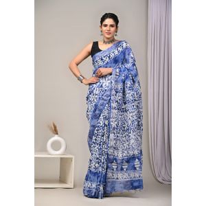 Linen Cotton Saree with Beautiful Silver Zari Border - KC180231