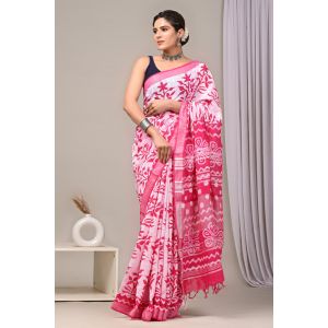 Linen Cotton Saree with Beautiful Silver Zari Border - KC180234