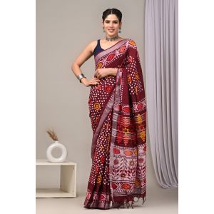 Linen Cotton Saree with Beautiful Silver Zari Border - KC180235