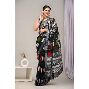 Linen Cotton Saree with Beautiful Silver Zari Border - KC180246