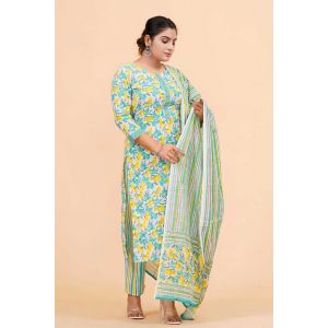 Prime Quality Pure Cotton Printed Straight Kurti Pant with Malmal Cotton Dupatta - KC201623