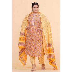 Prime Quality Pure Cotton Printed Straight Kurti Pant with Malmal Cotton Dupatta - KC201624