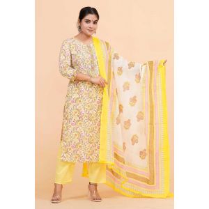 Prime Quality Pure Cotton Printed Straight Kurti Pant with Malmal Cotton Dupatta - KC201626