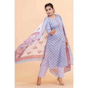 Prime Quality Pure Cotton Printed Straight Kurti Pant with Malmal Cotton Dupatta - KC201628