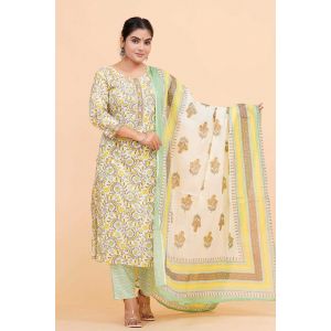 Prime Quality Pure Cotton Printed Straight Kurti Pant with Malmal Cotton Dupatta - KC201635